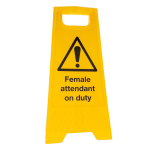 FEMALE ATTENDANT ON DUTY A FRAME FLOOR SIGN